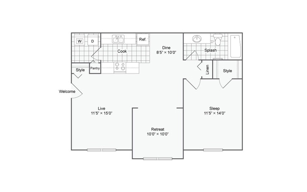 A1 - 1 bedroom floorplan layout with 1 bath and 810 square feet. A1 - 1 bedroom floorplan layout with 1 bath and 810 square feet.